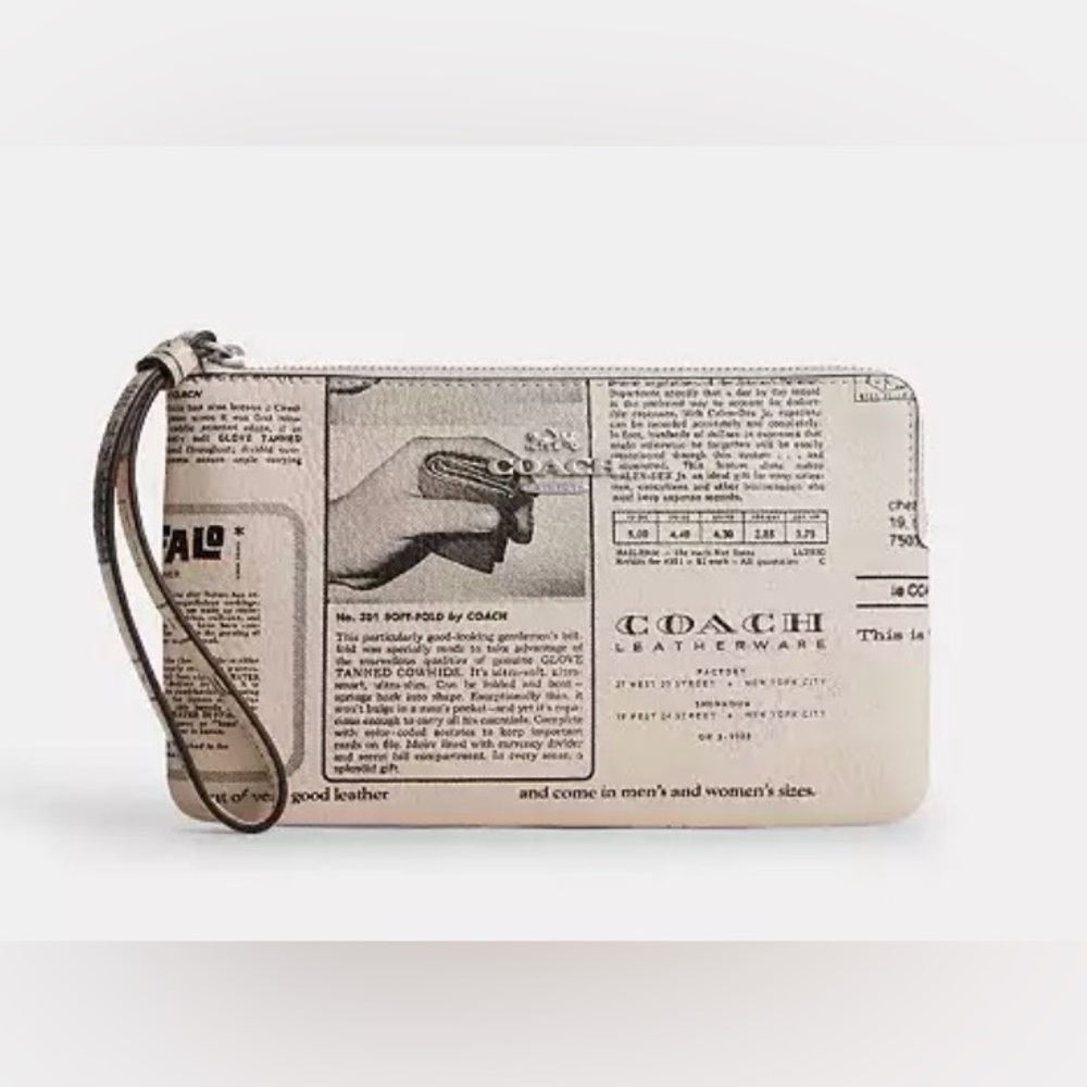 COACH Large Corner Zip Wristlet With Newspaper Print New with tags!